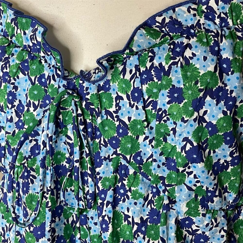 Zara Women's Floral Cropped Blouse M Multicolor Puff Sleeve Ruffle - Picture 4 of 7